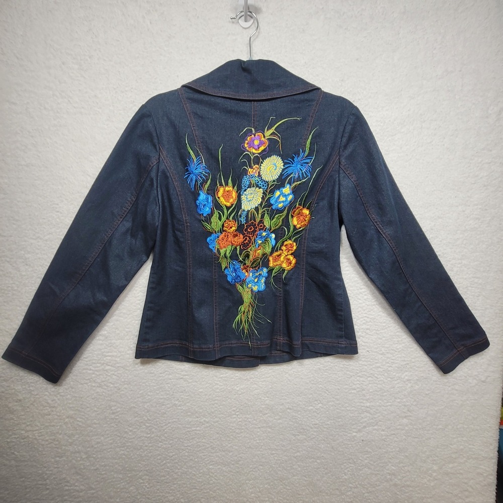 Roja Embroidered Denim Blazer Floral Back
